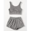 imageSweatyRocks Womens Fuzzy Pajamas Set Crop Tank Top With Shorts LoungewearPlain Grey