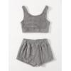 imageSweatyRocks Womens Fuzzy Pajamas Set Crop Tank Top With Shorts LoungewearPlain Grey