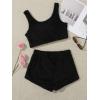 imageSweatyRocks Womens Fuzzy Pajamas Set Crop Tank Top With Shorts LoungewearPure Black