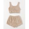 imageSweatyRocks Womens Fuzzy Pajamas Set Crop Tank Top With Shorts LoungewearSolid Apricot