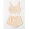 imageSweatyRocks Womens Fuzzy Pajamas Set Crop Tank Top With Shorts LoungewearSolid Beige
