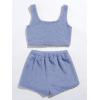 imageSweatyRocks Womens Fuzzy Pajamas Set Crop Tank Top With Shorts LoungewearSolid Blue