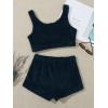 imageSweatyRocks Womens Fuzzy Pajamas Set Crop Tank Top With Shorts LoungewearSolid Dark Green