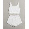 imageSweatyRocks Womens Fuzzy Pajamas Set Crop Tank Top With Shorts LoungewearWhite