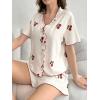 imageSweatyRocks Womens Matching Pjs 2 Piece Cute Printed Short Sleeve Button Front Top with Shorts Pajama SetApricot