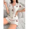imageSweatyRocks Womens Matching Pjs 2 Piece Cute Printed Short Sleeve Button Front Top with Shorts Pajama SetApricot