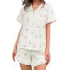imageSweatyRocks Womens Matching Pjs 2 Piece Cute Printed Short Sleeve Button Front Top with Shorts Pajama SetBeige