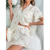 imageSweatyRocks Womens Matching Pjs 2 Piece Cute Printed Short Sleeve Button Front Top with Shorts Pajama SetBeige