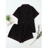 imageSweatyRocks Womens Matching Pjs 2 Piece Cute Printed Short Sleeve Button Front Top with Shorts Pajama SetBlack