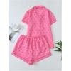 imageSweatyRocks Womens Matching Pjs 2 Piece Cute Printed Short Sleeve Button Front Top with Shorts Pajama SetCoral Pink