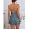imageSweatyRocks Womens Nightgown Criss Cross Backless Lace V Neck Sleeveless Split Thigh Mini Slip DressDusty Blue