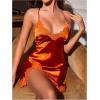 imageSweatyRocks Womens Nightgown Criss Cross Backless Lace V Neck Sleeveless Split Thigh Mini Slip DressMustard Yellow
