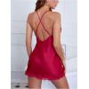 imageSweatyRocks Womens Nightgown Criss Cross Backless Lace V Neck Sleeveless Split Thigh Mini Slip DressRose Red