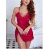imageSweatyRocks Womens Nightgown Criss Cross Backless Lace V Neck Sleeveless Split Thigh Mini Slip DressRose Red