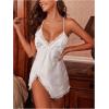 imageSweatyRocks Womens Nightgown Criss Cross Backless Lace V Neck Sleeveless Split Thigh Mini Slip DressWhite