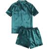 imageSweatyRocks Womens Short Sleeve Sleepwear Button Down Satin 2 Piece Pajama SetArmy Green