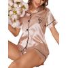 imageSweatyRocks Womens Short Sleeve Sleepwear Button Down Satin 2 Piece Pajama SetBeige Heart