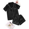 imageSweatyRocks Womens Short Sleeve Sleepwear Button Down Satin 2 Piece Pajama SetBlack