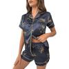 imageSweatyRocks Womens Short Sleeve Sleepwear Button Down Satin 2 Piece Pajama SetBlack Leopard