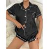 imageSweatyRocks Womens Short Sleeve Sleepwear Button Down Satin 2 Piece Pajama SetBlack Solid