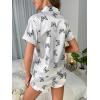 imageSweatyRocks Womens Short Sleeve Sleepwear Button Down Satin 2 Piece Pajama SetButterfly White