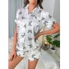 imageSweatyRocks Womens Short Sleeve Sleepwear Button Down Satin 2 Piece Pajama SetButterfly White