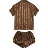 imageSweatyRocks Womens Short Sleeve Sleepwear Button Down Satin 2 Piece Pajama SetCoffee Brown Stripe
