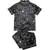 imageSweatyRocks Womens Short Sleeve Sleepwear Button Down Satin 2 Piece Pajama SetGalaxy Black