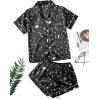 imageSweatyRocks Womens Short Sleeve Sleepwear Button Down Satin 2 Piece Pajama SetGalaxy Black