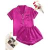 imageSweatyRocks Womens Short Sleeve Sleepwear Button Down Satin 2 Piece Pajama SetHot Pink