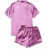 imageSweatyRocks Womens Short Sleeve Sleepwear Button Down Satin 2 Piece Pajama SetLight Purple