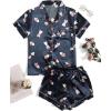 imageSweatyRocks Womens Short Sleeve Sleepwear Button Down Satin 2 Piece Pajama SetNavy Blue Heart