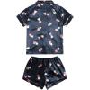 imageSweatyRocks Womens Short Sleeve Sleepwear Button Down Satin 2 Piece Pajama SetNavy Blue Heart