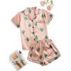 imageSweatyRocks Womens Short Sleeve Sleepwear Button Down Satin 2 Piece Pajama SetPink