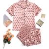 imageSweatyRocks Womens Short Sleeve Sleepwear Button Down Satin 2 Piece Pajama SetPink Heart