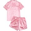 imageSweatyRocks Womens Short Sleeve Sleepwear Button Down Satin 2 Piece Pajama SetPink Solid