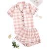 imageSweatyRocks Womens Short Sleeve Sleepwear Button Down Satin 2 Piece Pajama SetPlaid Pink