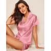 imageSweatyRocks Womens Short Sleeve Sleepwear Button Down Satin 2 Piece Pajama SetPure Pink