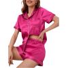 imageSweatyRocks Womens Short Sleeve Sleepwear Button Down Satin 2 Piece Pajama SetRose Red