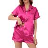 imageSweatyRocks Womens Short Sleeve Sleepwear Button Down Satin 2 Piece Pajama SetRose Red