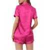 imageSweatyRocks Womens Short Sleeve Sleepwear Button Down Satin 2 Piece Pajama SetRose Red
