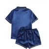 imageSweatyRocks Womens Short Sleeve Sleepwear Button Down Satin 2 Piece Pajama SetRoyal Blue