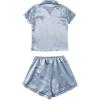 imageSweatyRocks Womens Short Sleeve Sleepwear Button Down Satin 2 Piece Pajama SetSky Blue