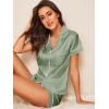 imageSweatyRocks Womens Short Sleeve Sleepwear Button Down Satin 2 Piece Pajama SetSolid Army Green