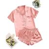 imageSweatyRocks Womens Short Sleeve Sleepwear Button Down Satin 2 Piece Pajama SetSolid Color Pink