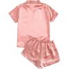 imageSweatyRocks Womens Short Sleeve Sleepwear Button Down Satin 2 Piece Pajama SetSolid Color Pink