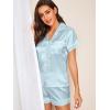 imageSweatyRocks Womens Short Sleeve Sleepwear Button Down Satin 2 Piece Pajama SetSolid Pale Blue