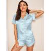 imageSweatyRocks Womens Short Sleeve Sleepwear Button Down Satin 2 Piece Pajama SetSolid Pale Blue