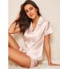 imageSweatyRocks Womens Short Sleeve Sleepwear Button Down Satin 2 Piece Pajama SetSolid Pale Pink