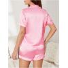 imageSweatyRocks Womens Short Sleeve Sleepwear Button Down Satin 2 Piece Pajama SetWhite Stripe and Pink
